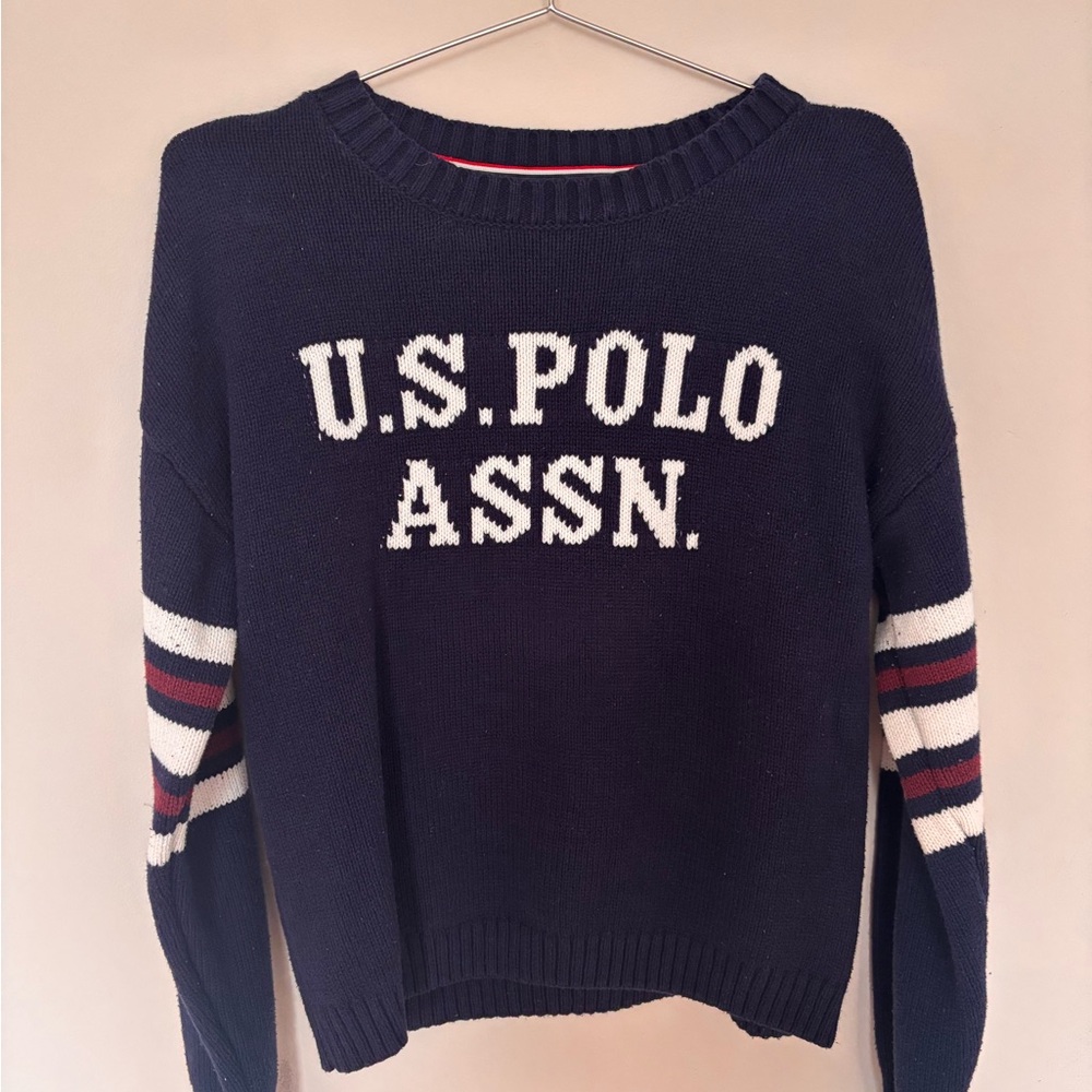 U.S. Polo Assn. Blue and White Crew Neck Sweater